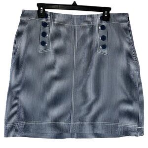 Talbots Seersucker Navy and White Striped Skirt Sailor Nautical Style Sz 14
